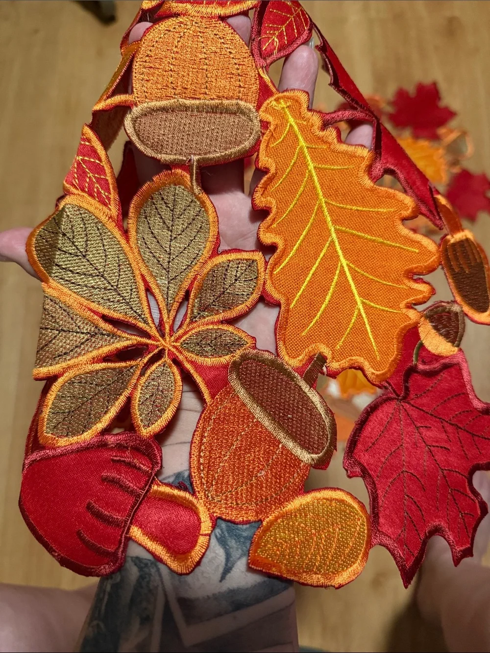 Autumn Leaf Embroidered Placemats - Red, Orange, Yellow, Brown